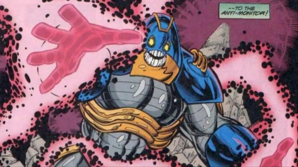 Anti-Monitor reaching out with a burning hand